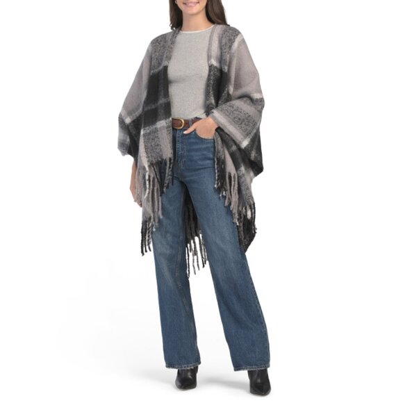 RADLEY LONDON Black Fluffy Check Poncho - Picture 1 of 2